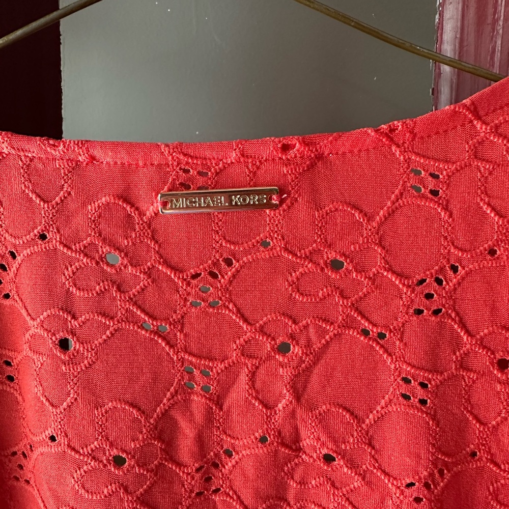 Michael Kors Red Lace V-Neck Blouse - Picture 6 of 7